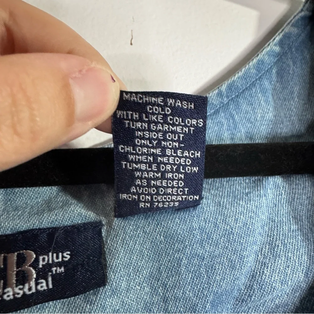 CB Casual Plus Chambray Fish Dress 2X Denim Beach Nautical Embroidered NWT - Picture 7 of 8